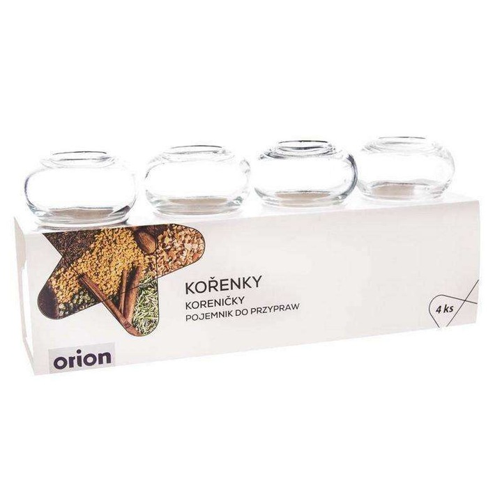 Orion Fűszertartó készlet, Üveg, 4 x 120 ml, Átlátszó, 4 db