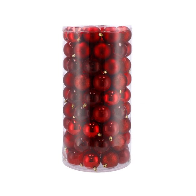 Set globuri Craciun, pentru brad, din plastic, 6cm, 100 buc, rosu