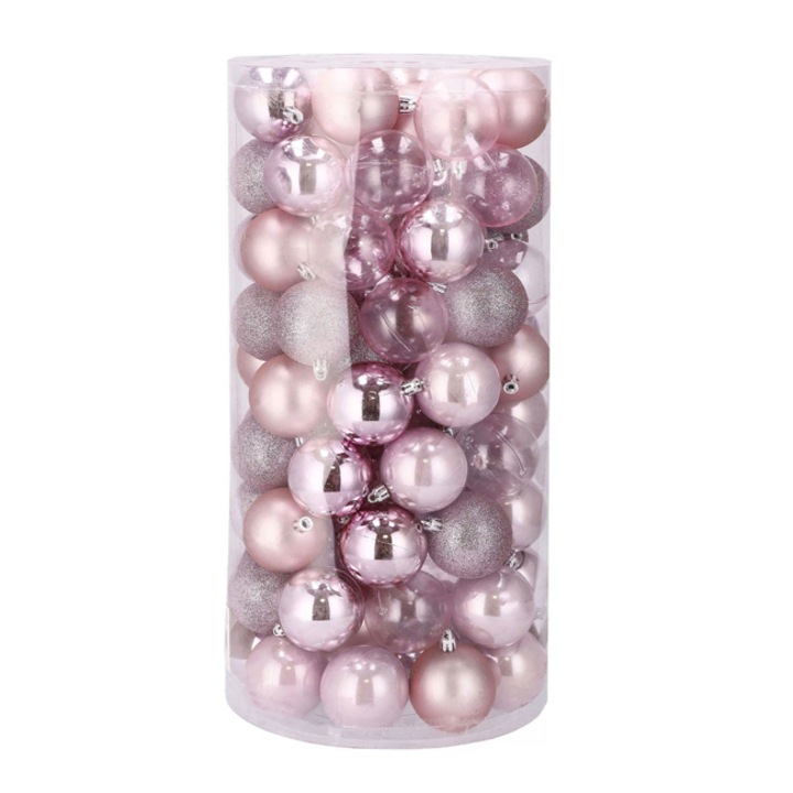 Set globuri de Craciun, 100 bucati, 6cm, roz