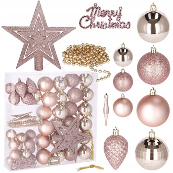 Set globuri si decoratiuni de Craciun Sersimo, 51 piese, diverse dimensiuni, roz Set globuri si decoratiuni de Craciun Sersimo, 51 piese, diverse dimensiuni, roz