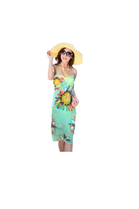 Дамска плажна рокля с флорален принт, тюркоаз, един размер