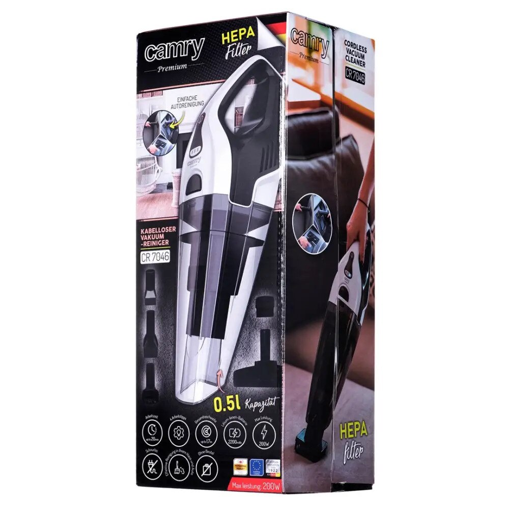 Aspirator de mana fara sac cu accesorii incluse Camry CR 7046, 200 W
