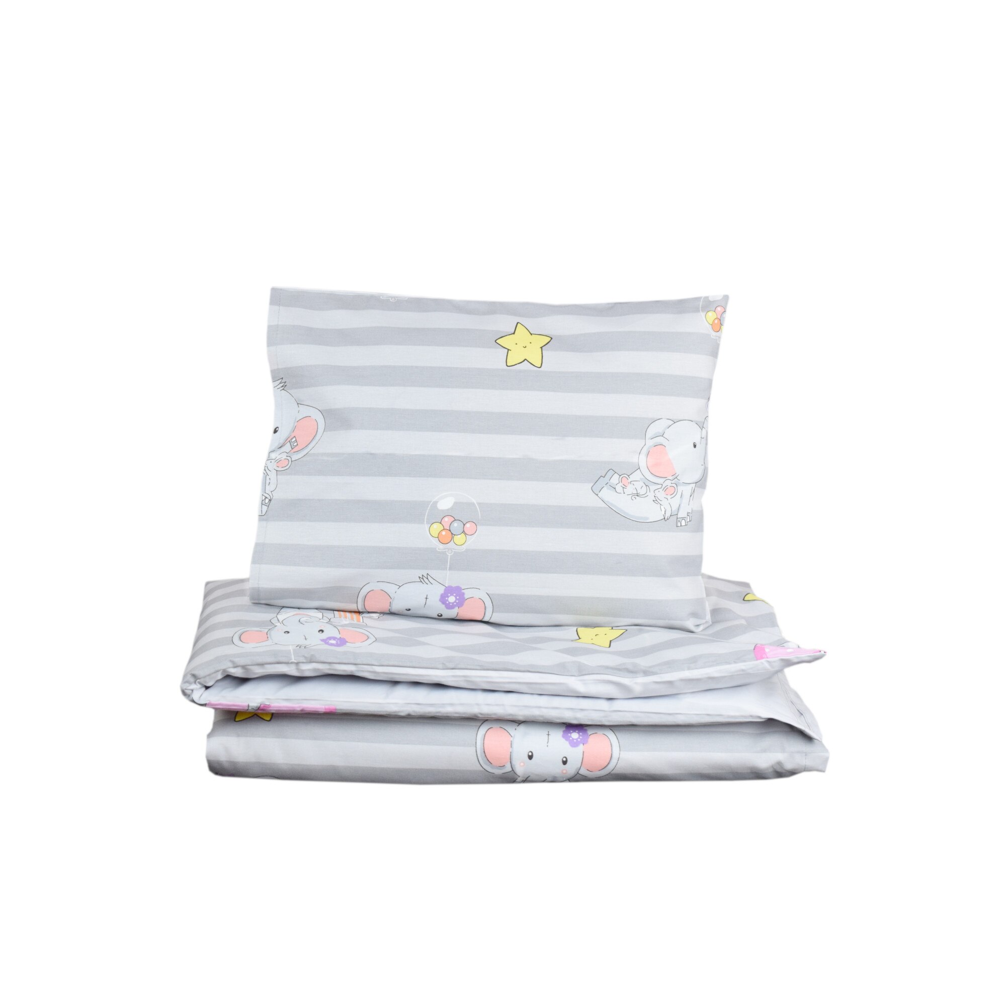 Lenjerie patut bumbac 100%, 3 piese, elefant, gri