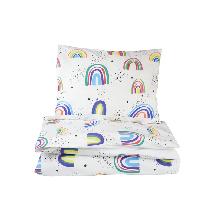 Lenjerie patut bumbac 100%, 3 piese, curcubeu, alb multicolor