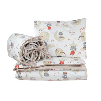 Set complet patut bumbac 100%, 5 piese, ursuleti, bej Set complet patut bumbac 100%, 5 piese, ursuleti, bej