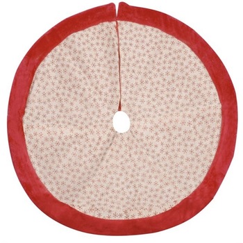 Covor pentru brad de Craciun, din in cu finisaj rosu si fulgi cu sclipici brodati, 1 m Covor pentru brad de Craciun, din in cu finisaj rosu si fulgi cu sclipici brodati, 1 m