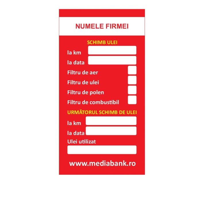 Set 100 etichete schimb ulei, alb/rosu, plastic