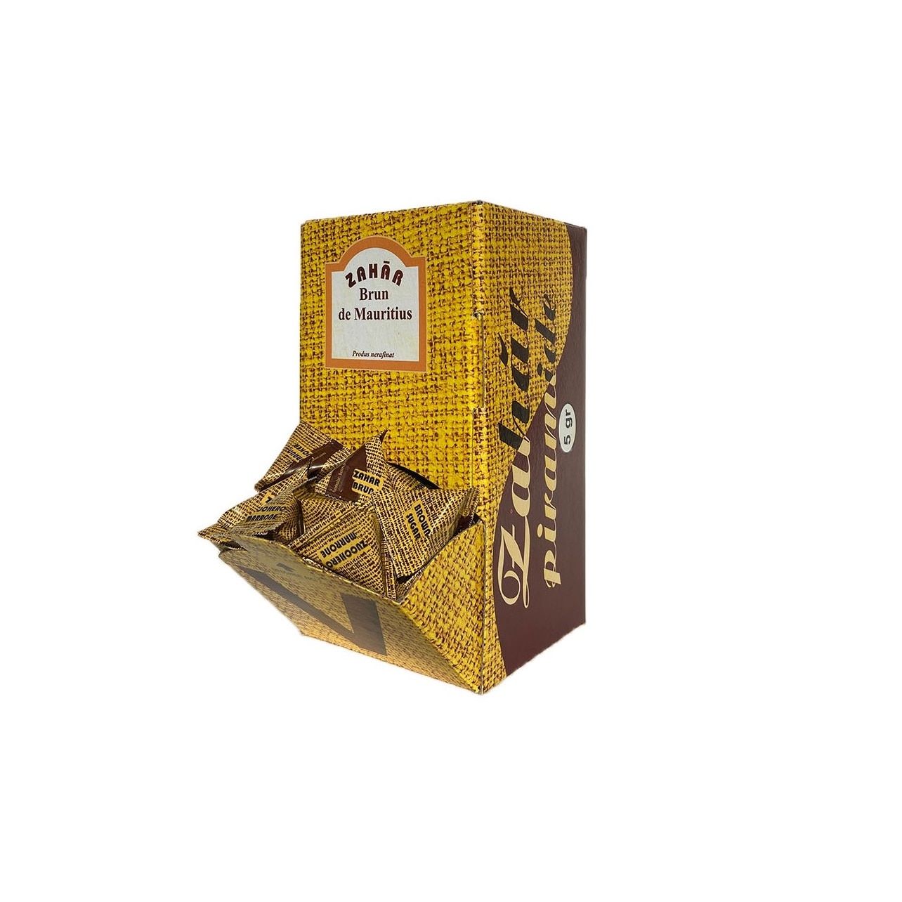 Zahar brun Piramide, ambalat in cutie de carton, 100 x 5 g