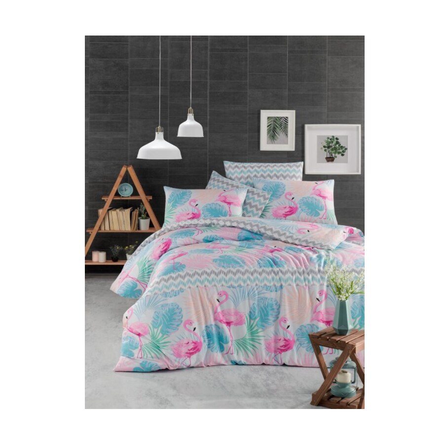 Set lenjerie de pat Deco, Flamingo, 1 persoana, 3 piese, bumbac ranforce 100%, 160 x 240 cm