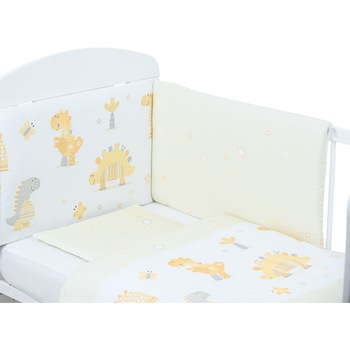 Set lenjerie patut Bubaba 3 piese, 100% bumbac, model dinozauri Set lenjerie patut Bubaba 3 piese, 100% bumbac, model dinozauri