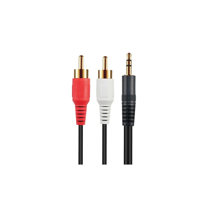 Cablu adaptor audio 2 RCA la Jack 3.5 mm, 5 m, Negru