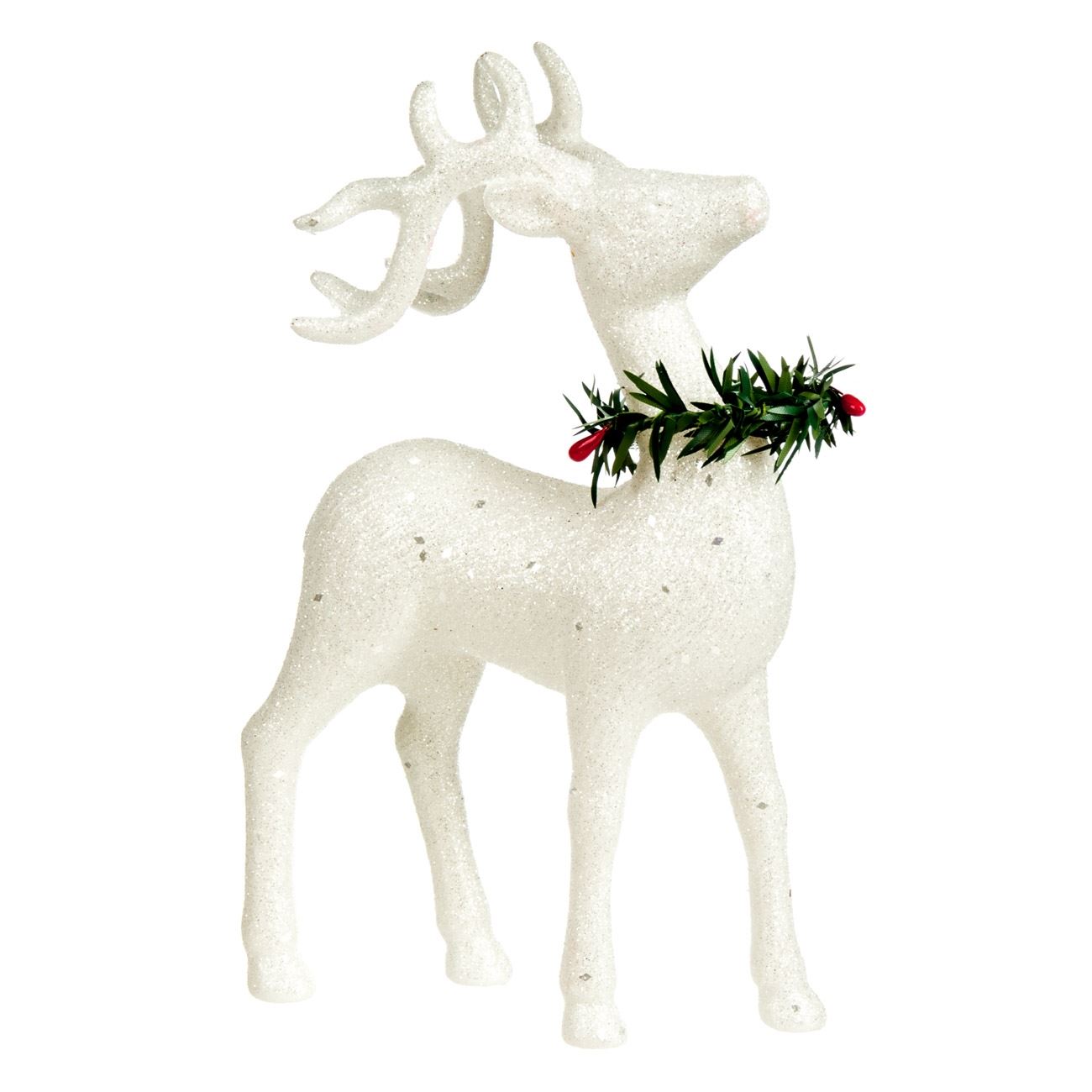 Figurina decorativa de Craciun tip ren, Marbest Grand Shop, alb/verde, 23 cm