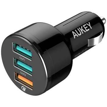 Incarcator auto Aukey CC-T11, 3xUSB, QC 3.0 Incarcator auto Aukey CC-T11, 3xUSB, QC 3.0
