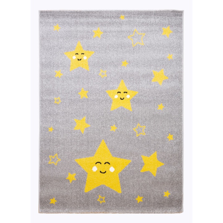 Covor modern pentru copii, Cortinatex, Polipropilena, 120x170 cm, Gri/Galben