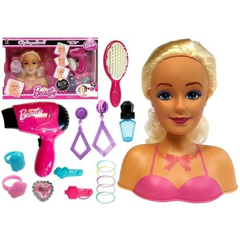 Set papusa cu par blond si lung pentru coafat, cu perie, uscator si accesorii, 20 cm, 5952 Set papusa cu par blond si lung pentru coafat, cu perie, uscator si accesorii, 20 cm, 5952