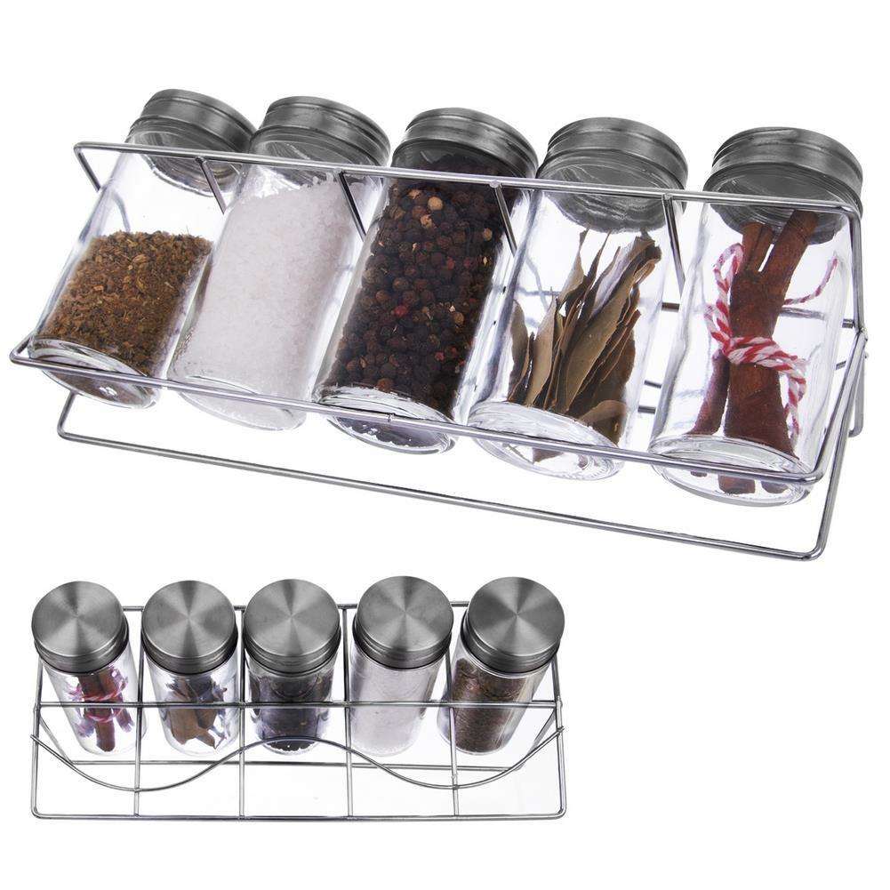 Set 5 recipiente pentru condimente, Orion, Sticla, Transparent