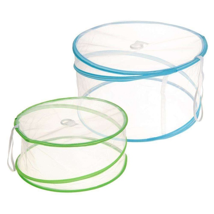Set 2 capace alimentare, Excellent Houseware, Plasa, 34x19/30x19 cm, Verde/Albastru