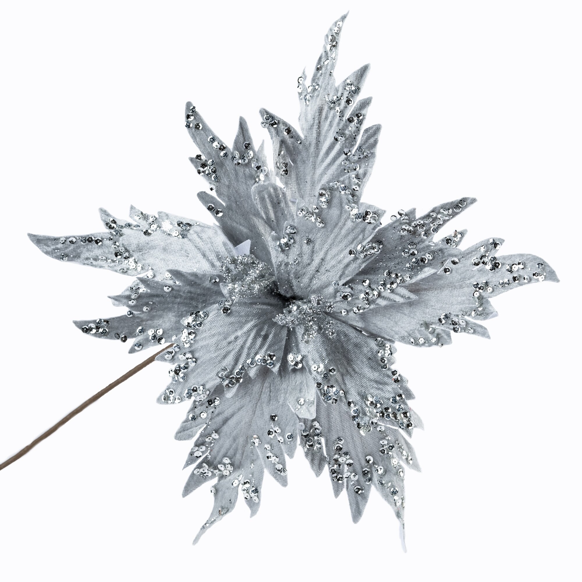 Decoratiune craciun, craciunita artificiala catifea cu paiete, argintiu, Ø31