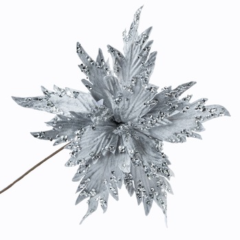 Decoratiune craciun, craciunita artificiala catifea cu paiete, argintiu, Ø31 Decoratiune craciun, craciunita artificiala catifea cu paiete, argintiu, Ø31