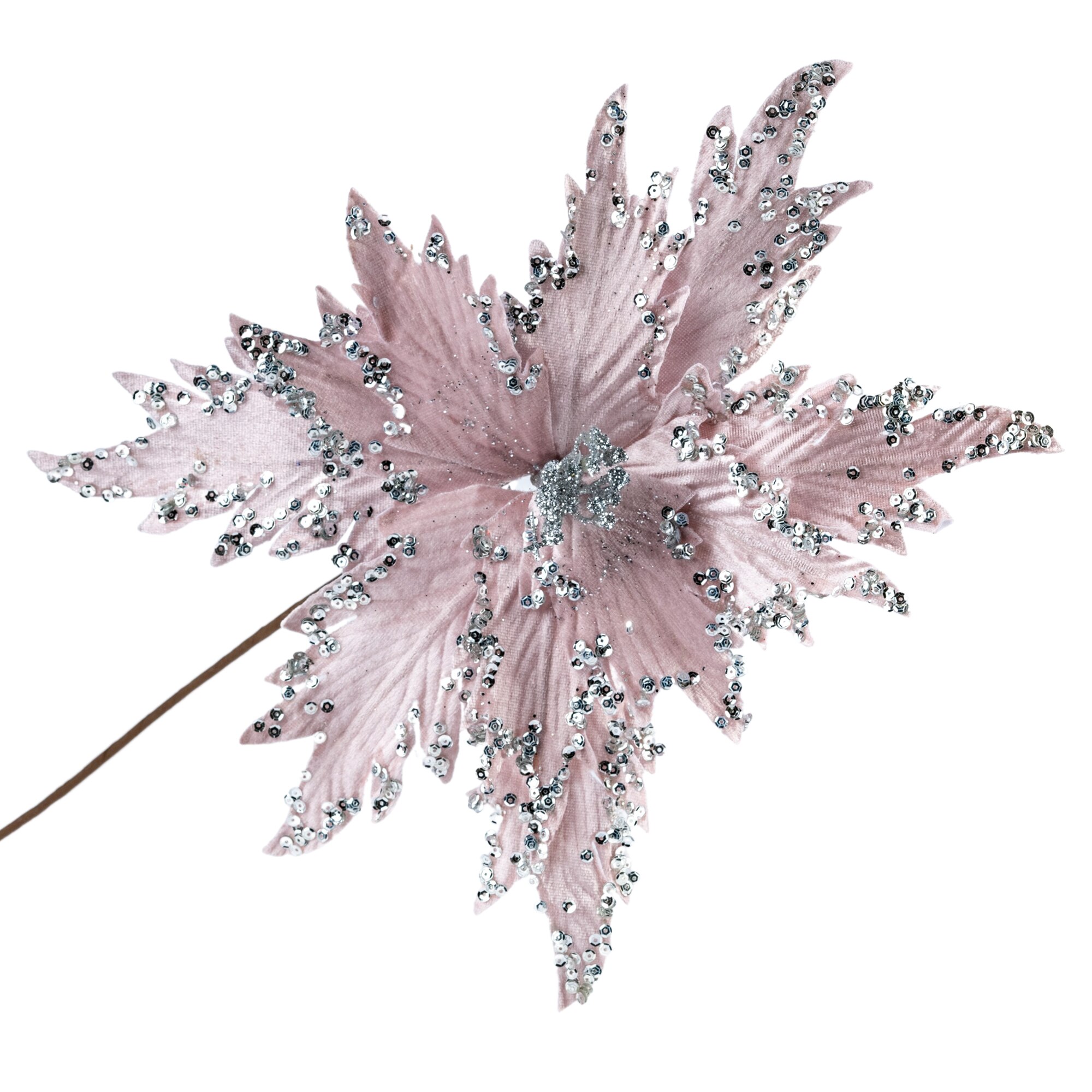 Decoratiune craciun, craciunita artificiala catifea cu paiete, roz, Ø31