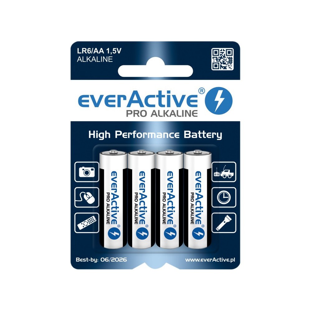 Set de 4 buc baterii alcaline lr6 aa everactive pro 1x Blister