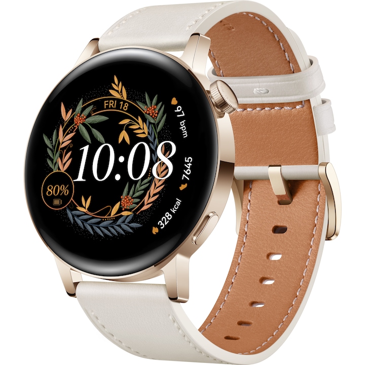 Часовник Smartwatch Huawei Watch GT3, 42 мм, Elegant Edition, Leather strap, White