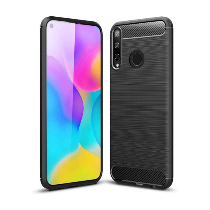 Противоударен Силиконов Калъф за HUAWEI P40 Lite E, FORCELL Carbon Case, Черен