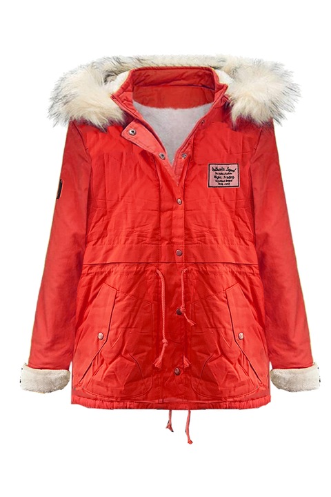 Parka de damă JUP PAR-TOPL-PODP, Glugă cu guler de blană artificială, căptușeală caldă, Visiniu, S