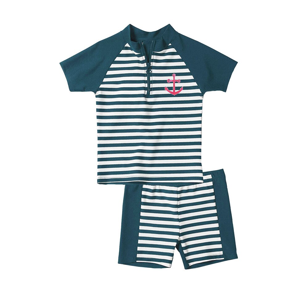 Costum de baie baieti Playshoes, albastru/alb, 98-104 cm, 3-4 ani, UPF50+