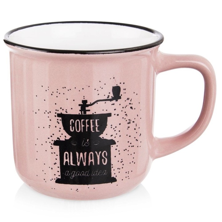 Cana Ceramica, Orion, 370 ml, 9x12.5x8.5 cm, Ceramica, Usor De Spalat, Ideal Pentru Consumul De Ceai, Cafea, Cacao Si Alte Bauturi, Utilizare Usoara, Roz