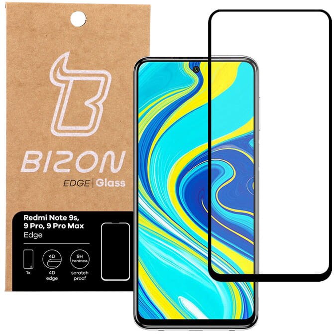 Folie de sticla, Bizon Glass Edge pentru Redmi Note 9S / 9 Pro / 9 Pro Max, negru