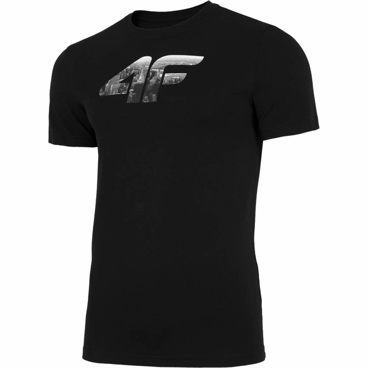 Tricou cu imprimeu 4F, Bumbac, Negru.1