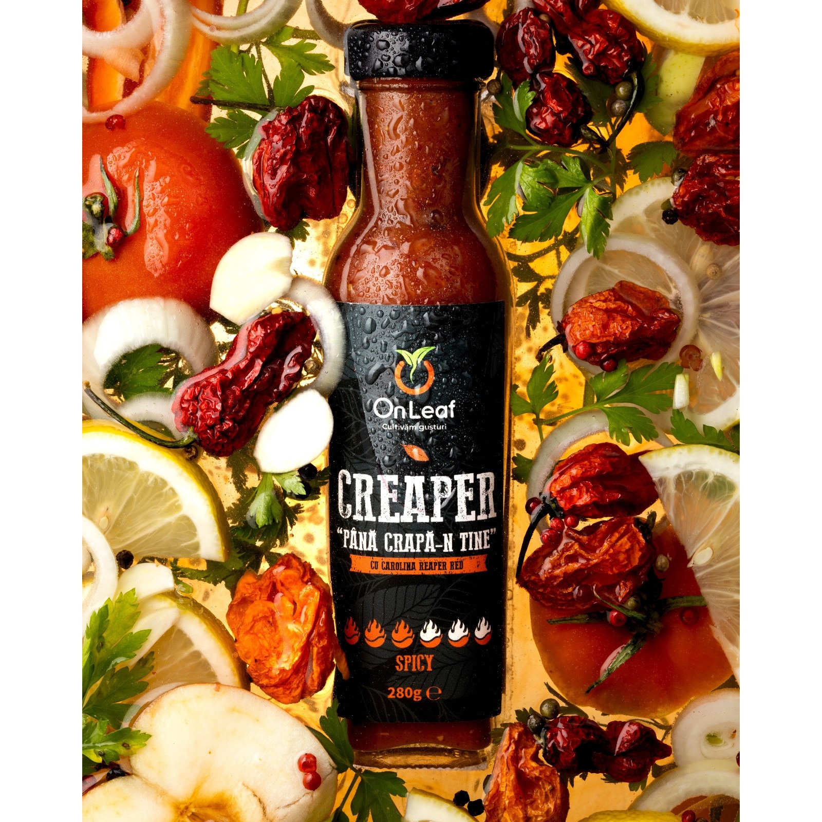 Sos iute Creaper Spicy, Carolina Reaper Red, OnLeaf, 280 g - eMAG.ro