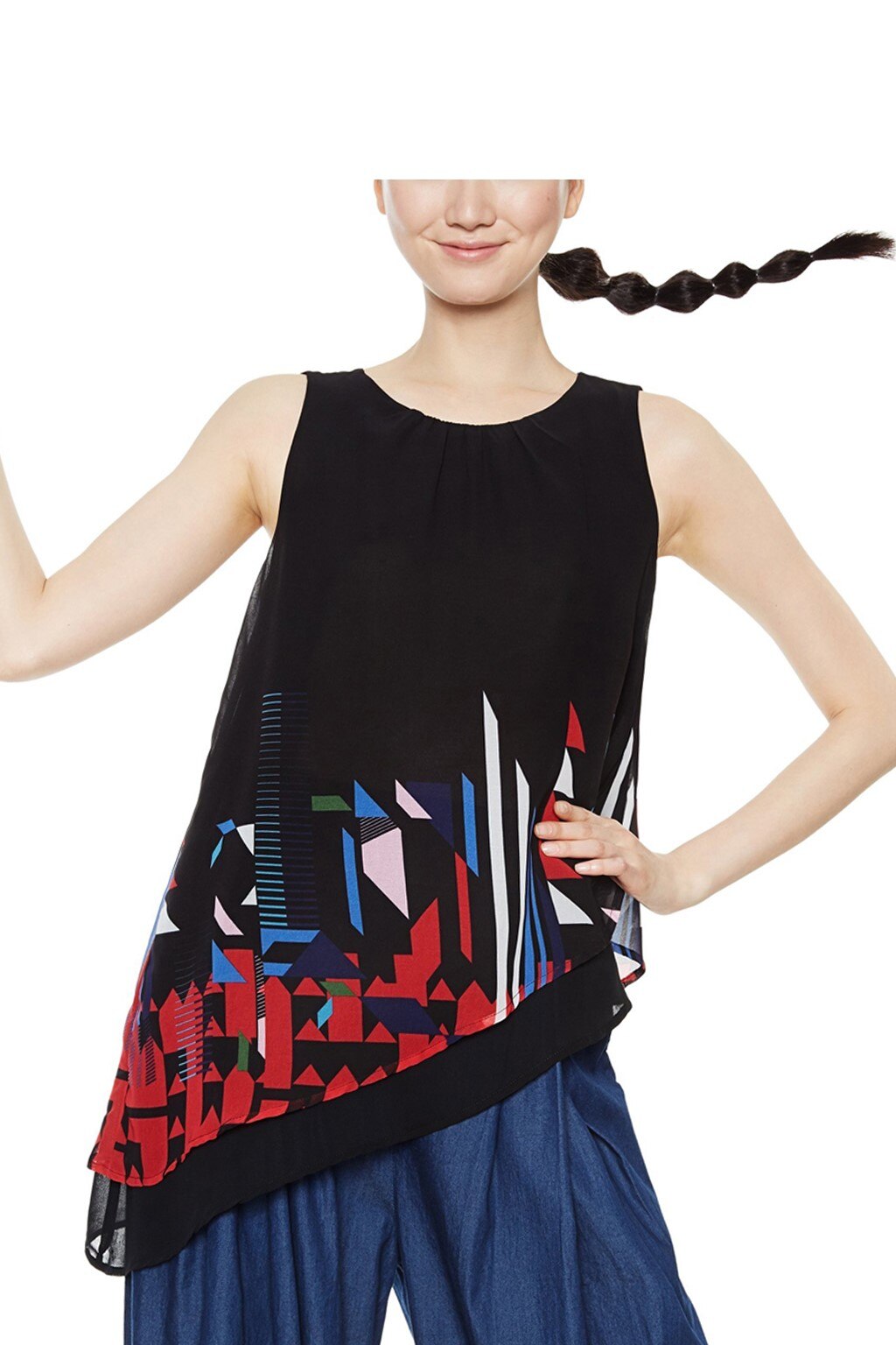 Bluza Dama cu modele geometrice, Desigual-Blus Lauretta, Negru, XXL