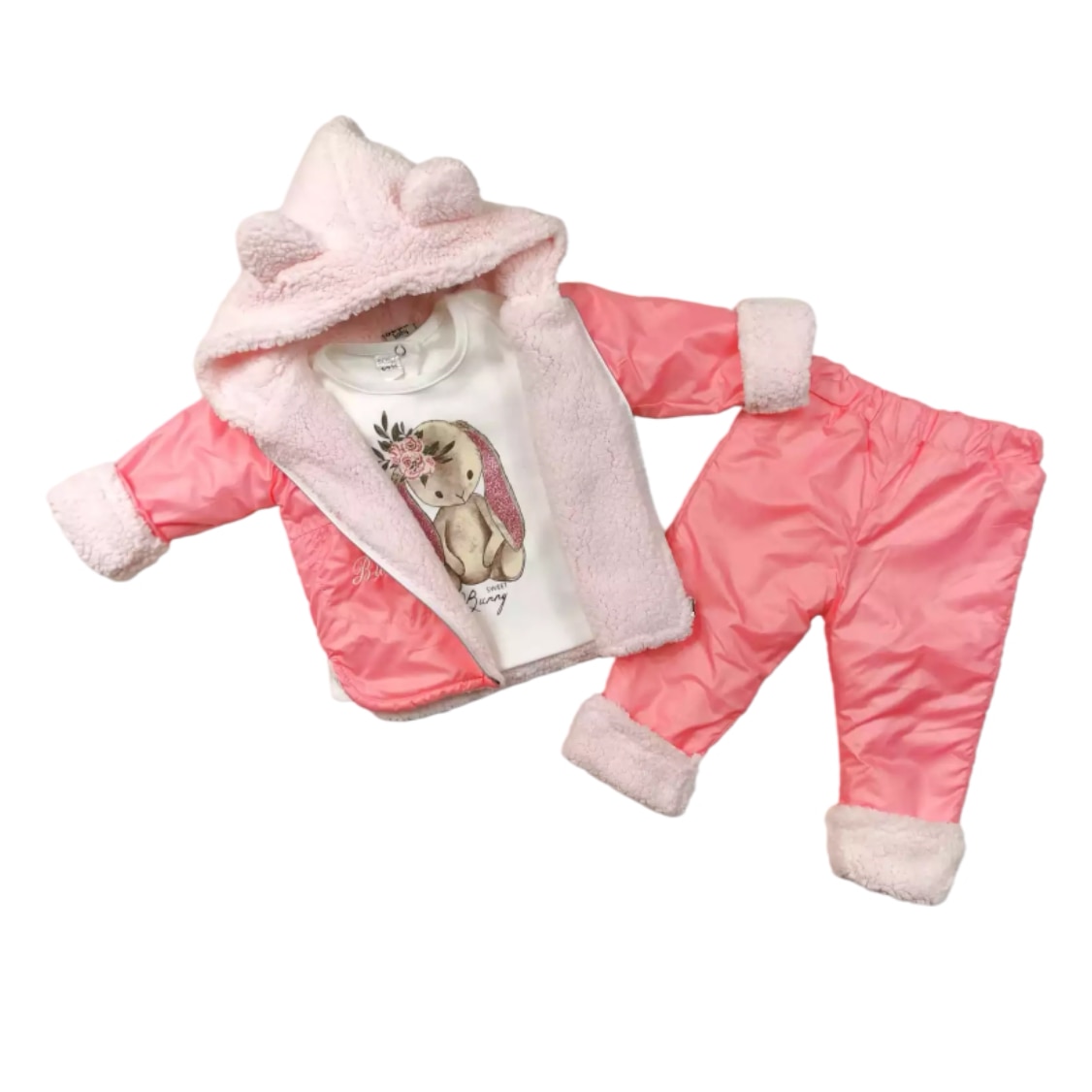 Costum fas impermeabil, de iarna, pentru fetite, Roz