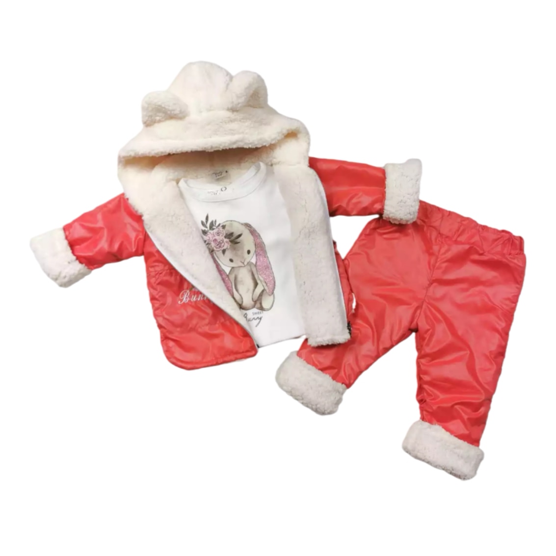 Costum fas impermeabil, de iarna, pentru fetite, Rosu