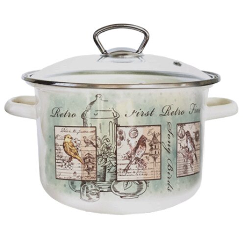 Oala emailata din otel carbon cu capac yena Raki Retro Bird 3 litri