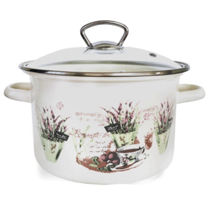 Oala emailata din otel carbon cu capac yena Raki Lavanda 5,5 litri