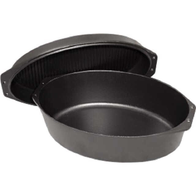 Oala ovala 2 in 1, fonta emailata, cu capac tip tigaie, 40x26 cm, Plamen
