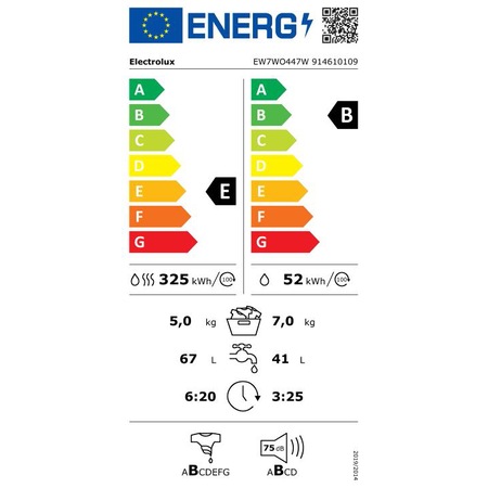 Masina de spalat rufe cu uscator Electrolux Dual-Care EW7WO447W, PerfectCare700, Spalare 7 kg, Uscare 5 kg, 1400 RPM, Clasa B, Motor Inverter, Alb