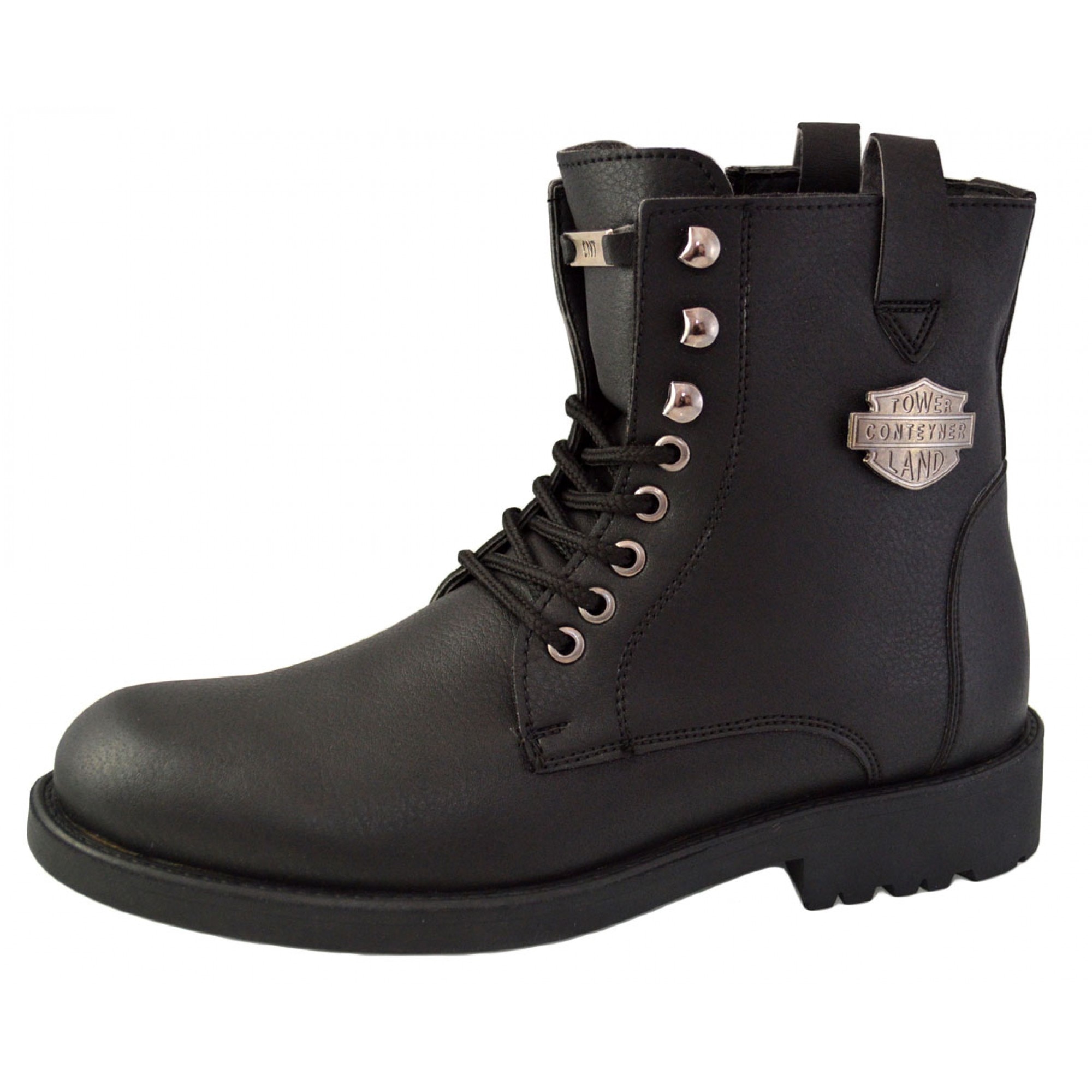 Bocanci Barbati Negri Inalti cu Sireturi si Fermoar - Tower Land, 40 EU