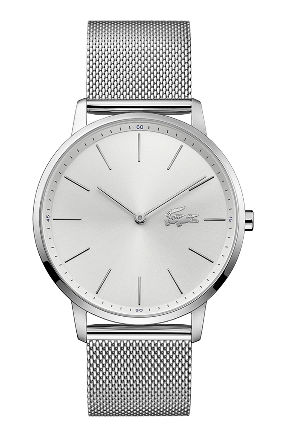 Lacoste, Ceas quartz din otel inoxidabil cu bratara cu model plasa, Argintiu