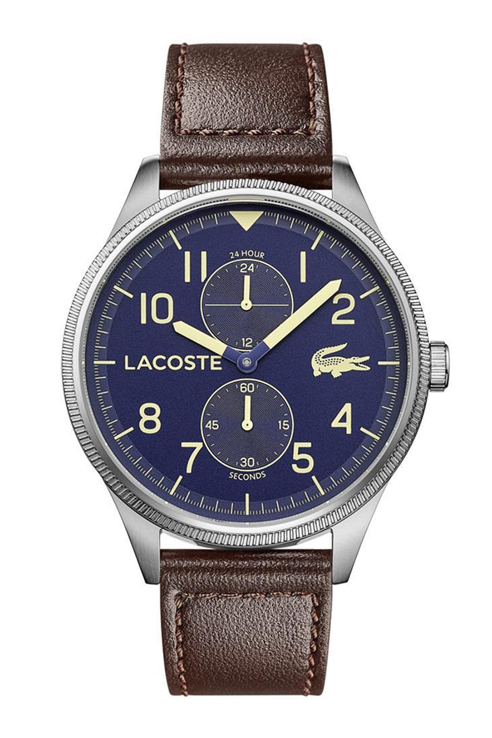 Lacoste, Ceas quartz din otel inoxidabil cu o curea din piele, Maro