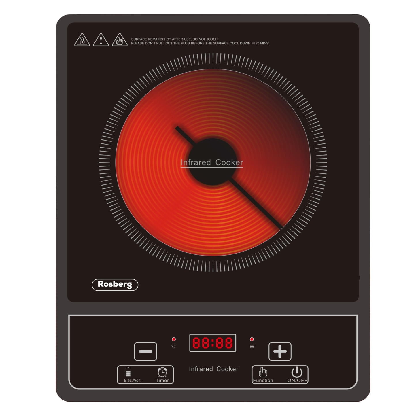 Plita ceramica Rosberg R51445E, 2000W, 10 nivele, LED, Infrarosu, Timer, Negru