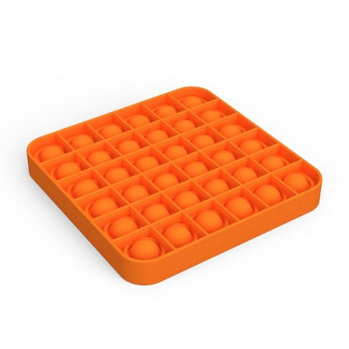Jucarie senzoriala SIKS® cu bule de silicon Pop It Now, antistres, forma patrata, portocaliu