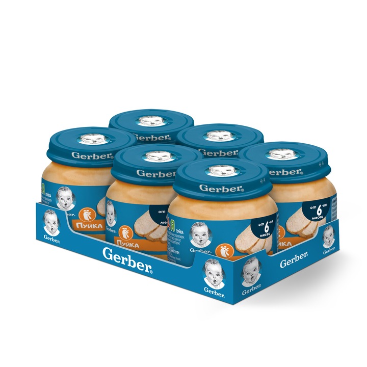 Комплект Пюрета Nestlé GERBER ® пуйка, от 6-ия месец, бурканче, 6х80 g