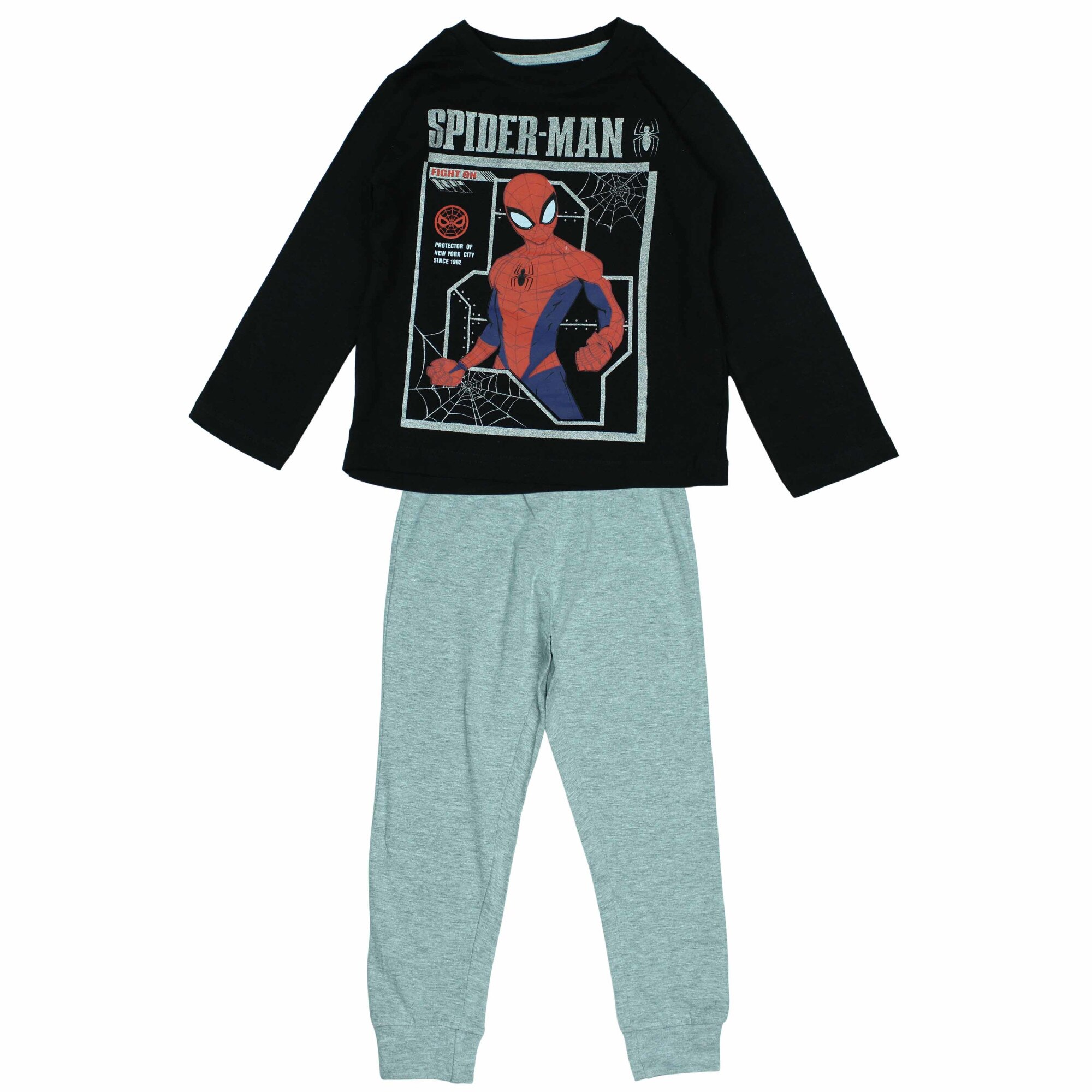 Pijamale lungi Spiderman,model 1208, Negru/Gri