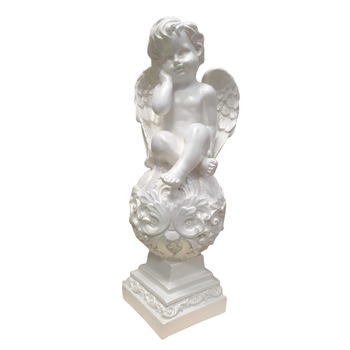 Decoratiune din rasina Ingeras ganditor, 37cm, alb perlat Decoratiune din rasina Ingeras ganditor, 37cm, alb perlat