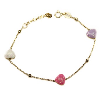 Bratara din aur 14k pentru copii, Inimi colorate, 12-14 cm Bratara din aur 14k pentru copii, Inimi colorate, 12-14 cm
