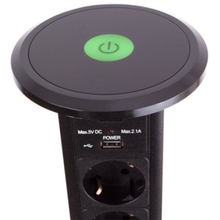 Priza incorporabila blat bucatarie sau birou, Sistem de prize Lift Box automatic LENGON, Prize 3 X16A si 2 x prize USB, Cablu 2ml 3X1.5mm